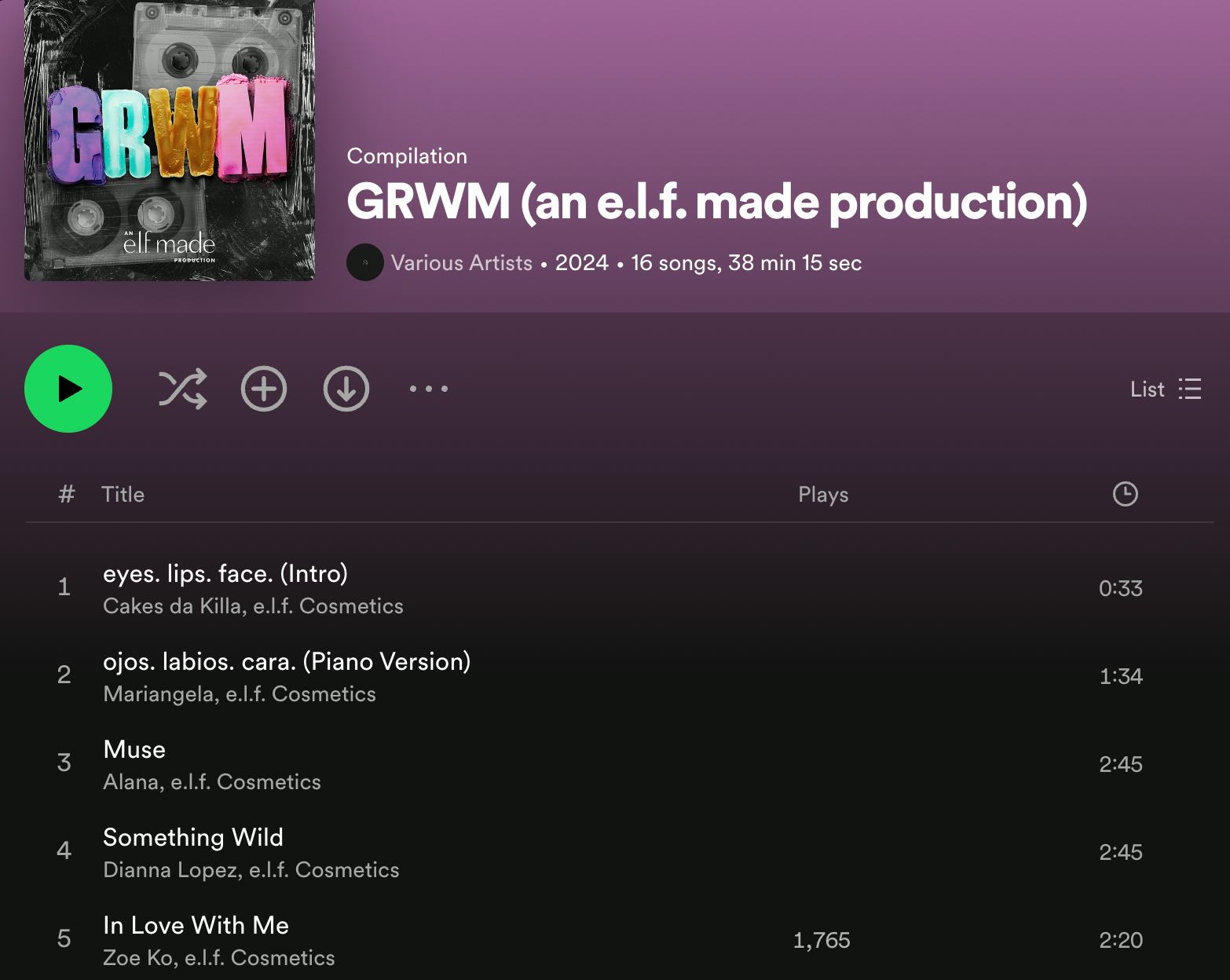 The e.l.f. Cosmetics GRWM, The Album is now able to stream.