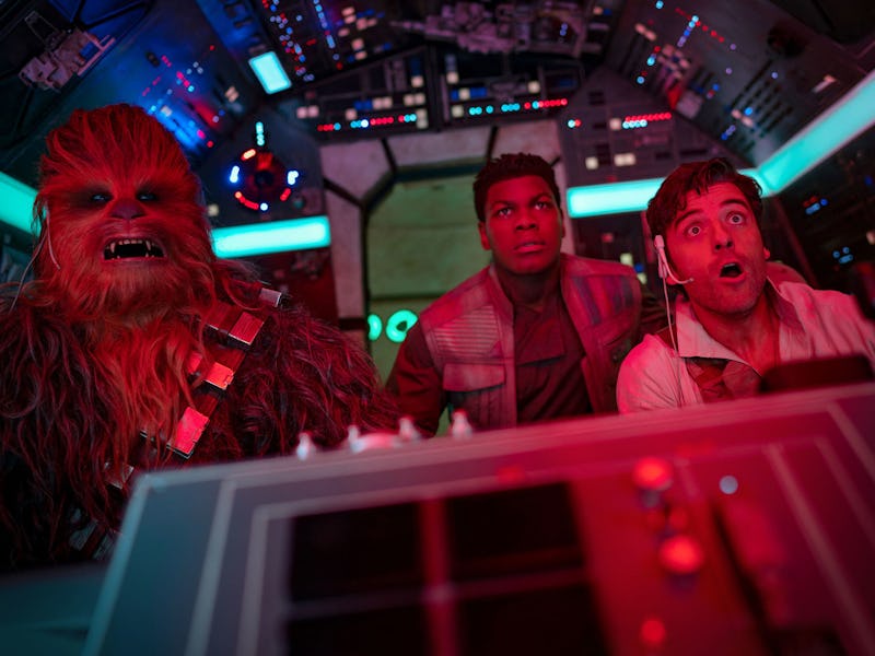 Chewbacca (Joonas Suotamo), Finn (John Boyega) and Poe Dameron (Oscar Isaac) in Star Wars: Episode I...