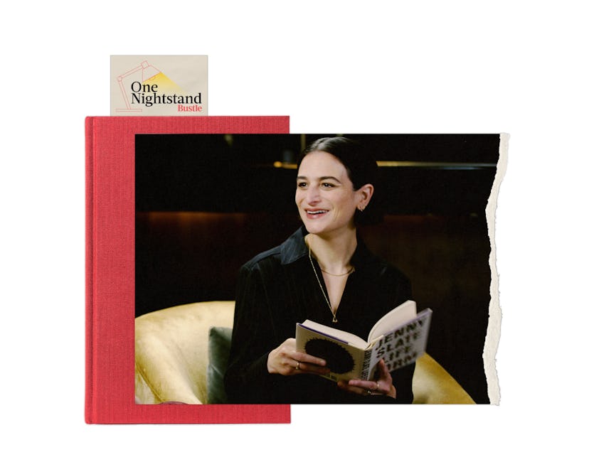 Jenny slate holds a book.