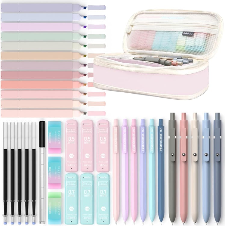 Four Candies Aesthetic Stationary with Pen Case (39 Pieces)