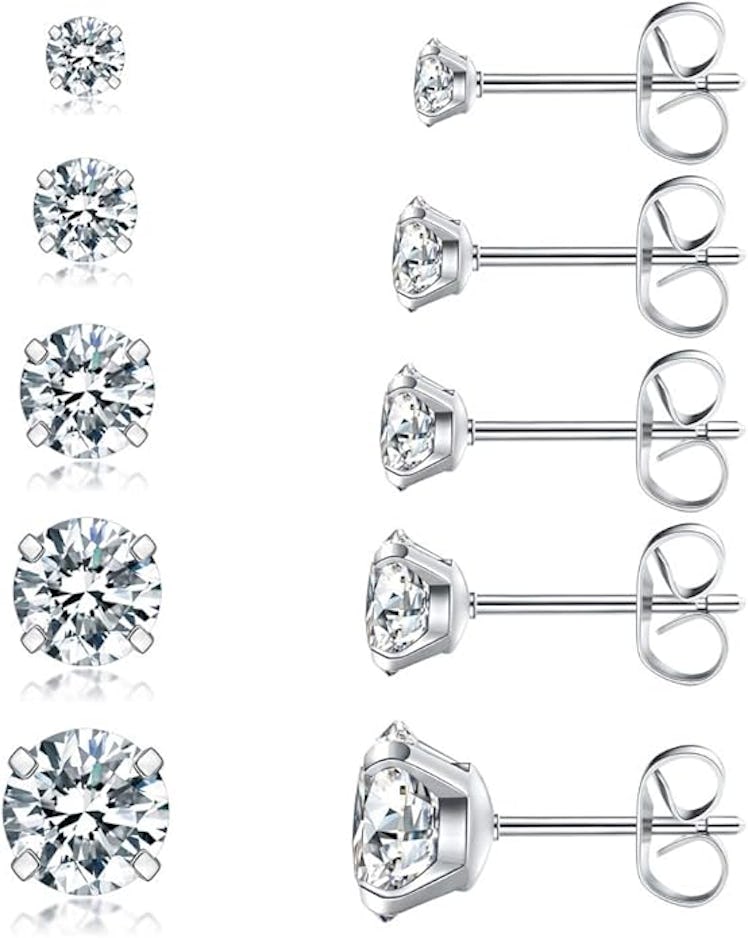 Wssxc Cubic Zirconia Stud Earrings (5 Pairs)