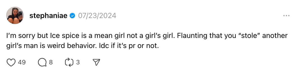 A post on Threads about Ice Spice.