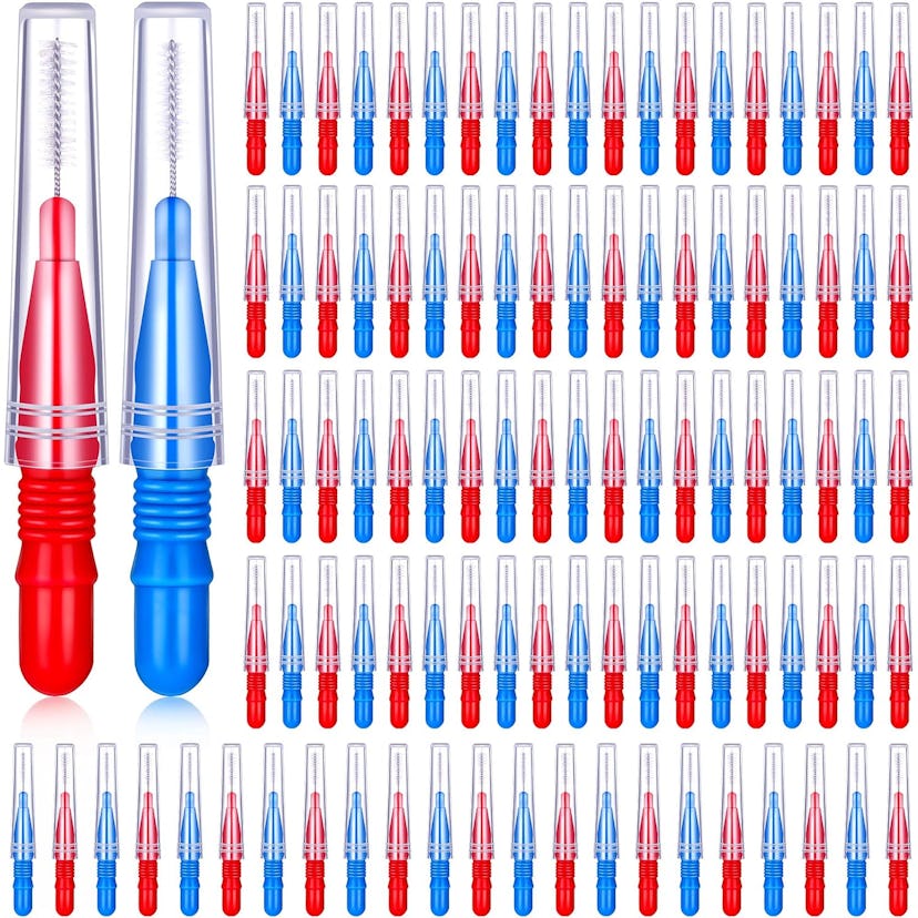 Red and blue interDental Brush Flossers