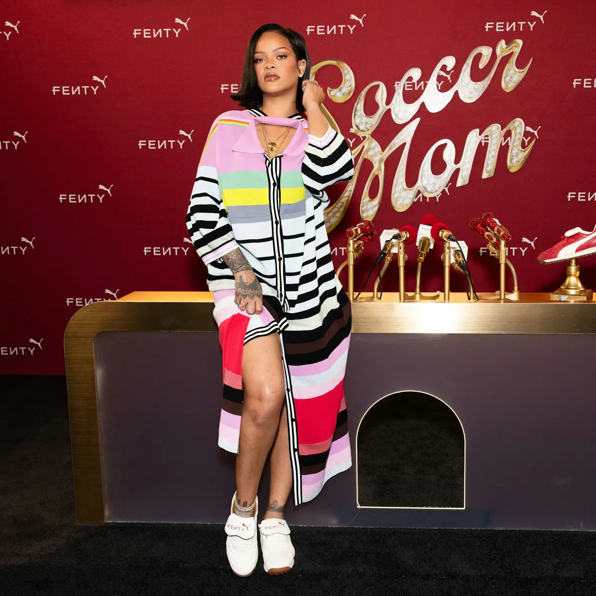 Rihanna Elevates Soccer Mom Style With a Cozy Sweater Dress Rihanna Elevates Soccer Mom Style With a Cozy Sweater Dress