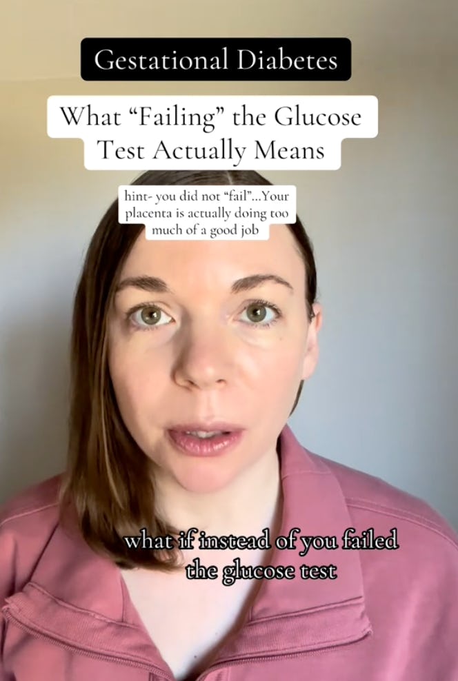 A woman with medium-length brown hair speaks directly to the camera, addressing gestational diabetes...