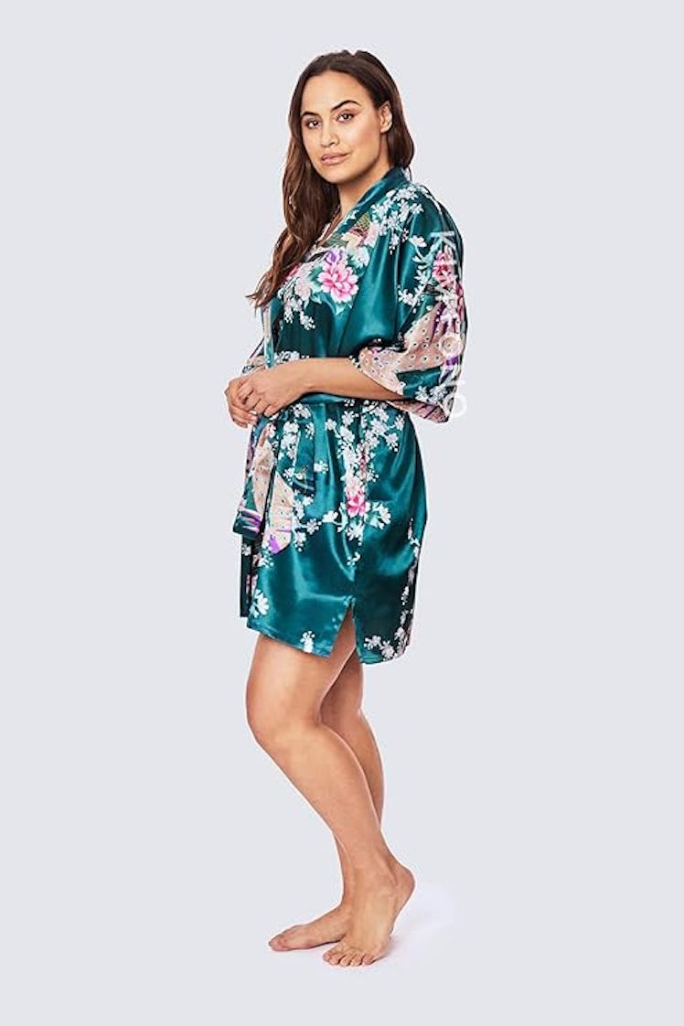 KIM+ONO Floral Satin Kimono Robe