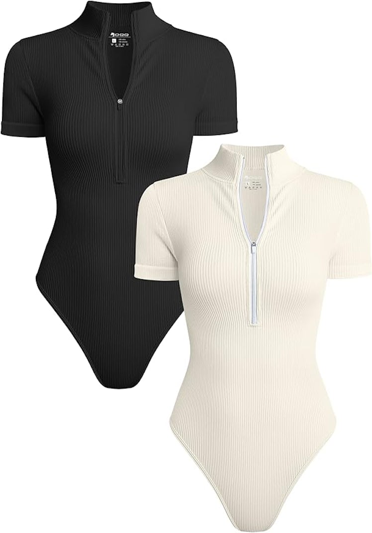 Short Sleeve Zip Front Bodysuits