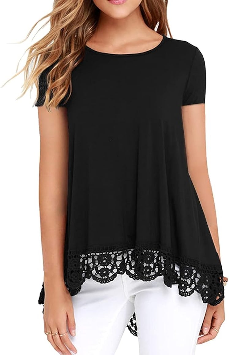 QIXING Lace Trim Top