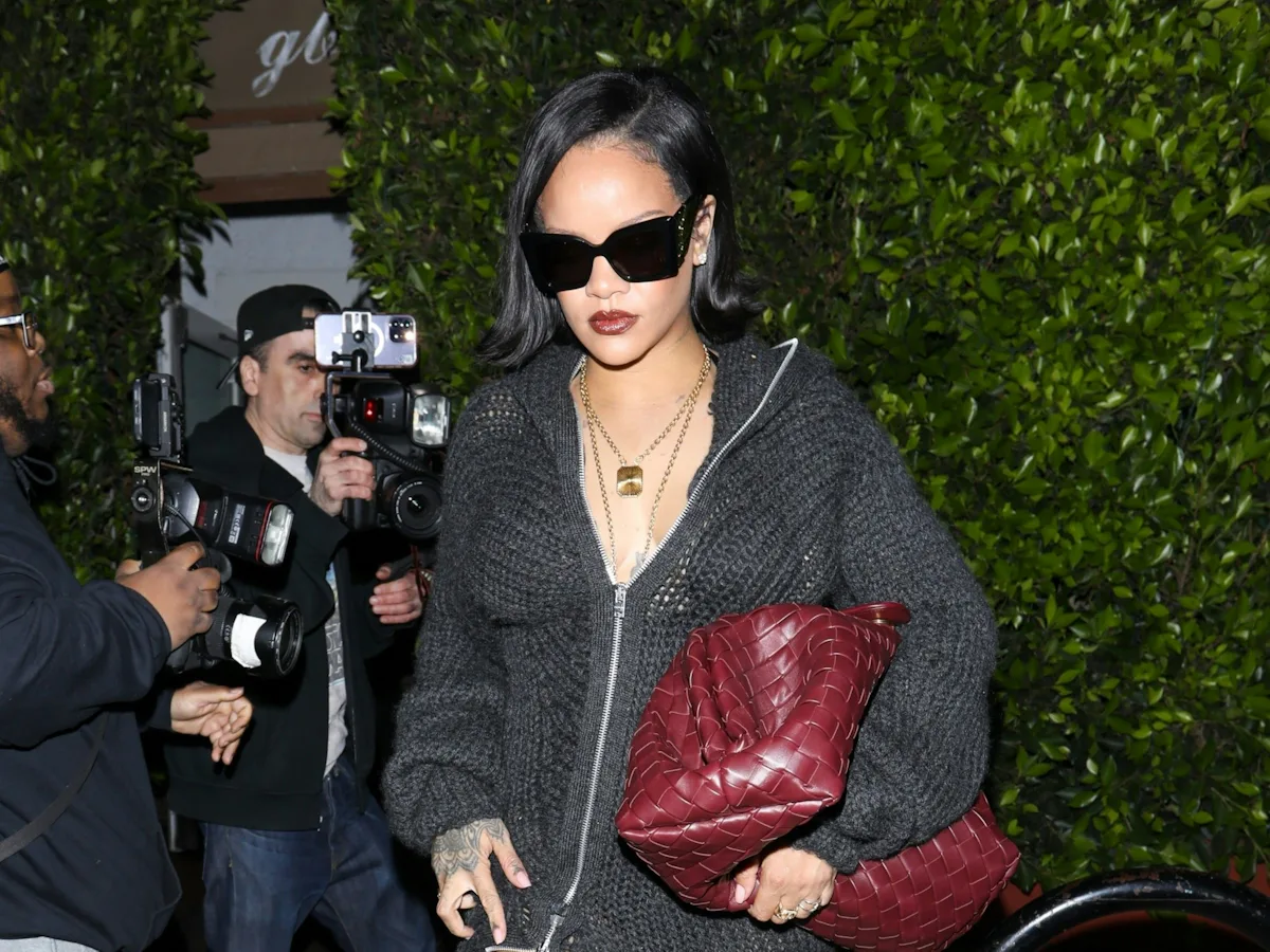 rihanna knit dress Rihanna Wears See-Through Black Knit Dress for Fenty Beauty