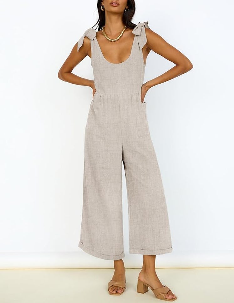 ZESICA Sleeveless Linen Jumpsuit