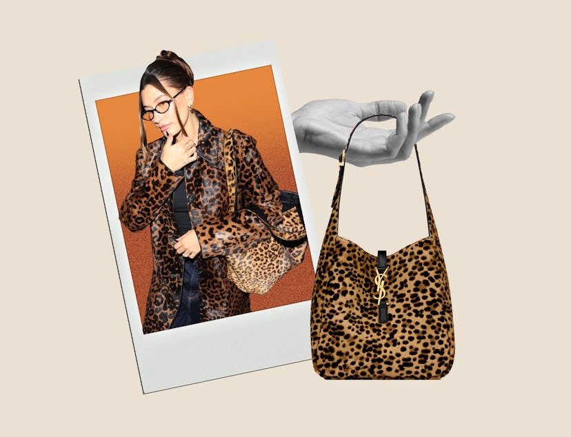 Hailey Bieber holding Saint Laurent's Le 5 à 7 hobo bag.