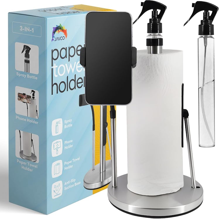 JAVCO 3-In-1 Paper Towel & Phone Holder with Spray Bottle