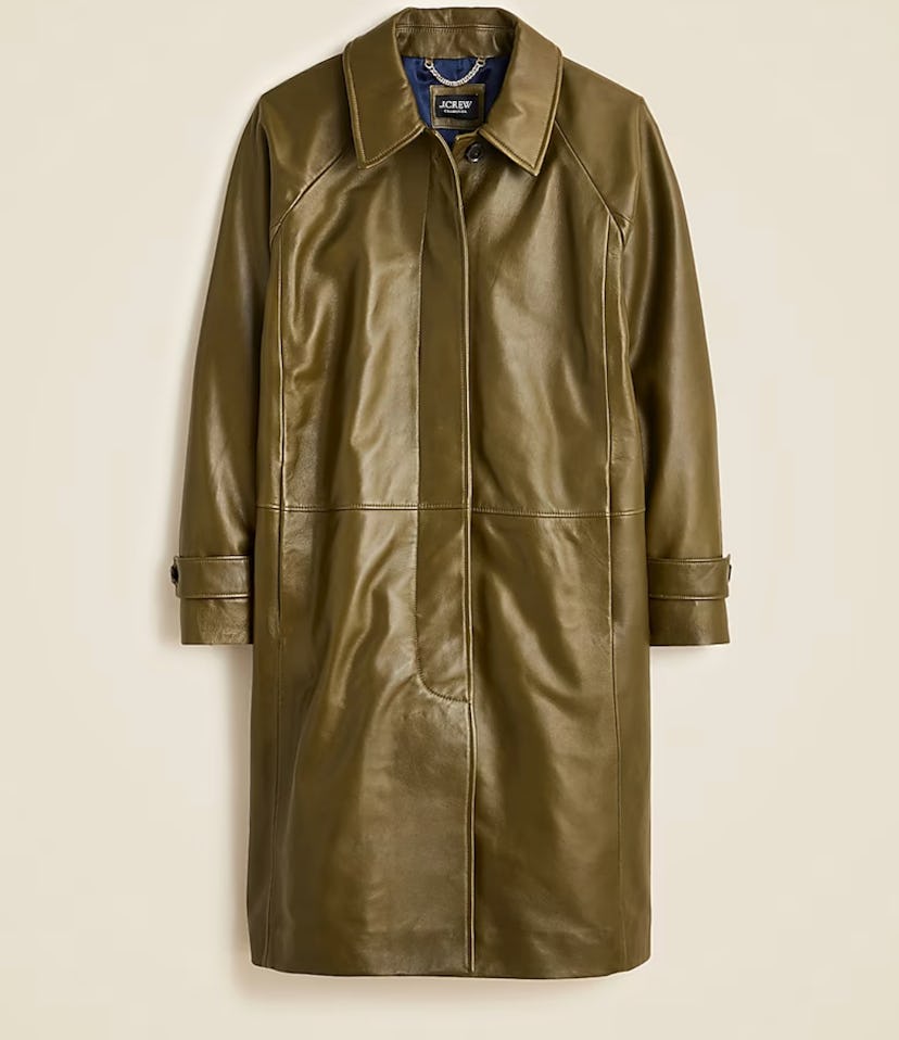 J.Crew Collection Leather Trench in Aged Basil