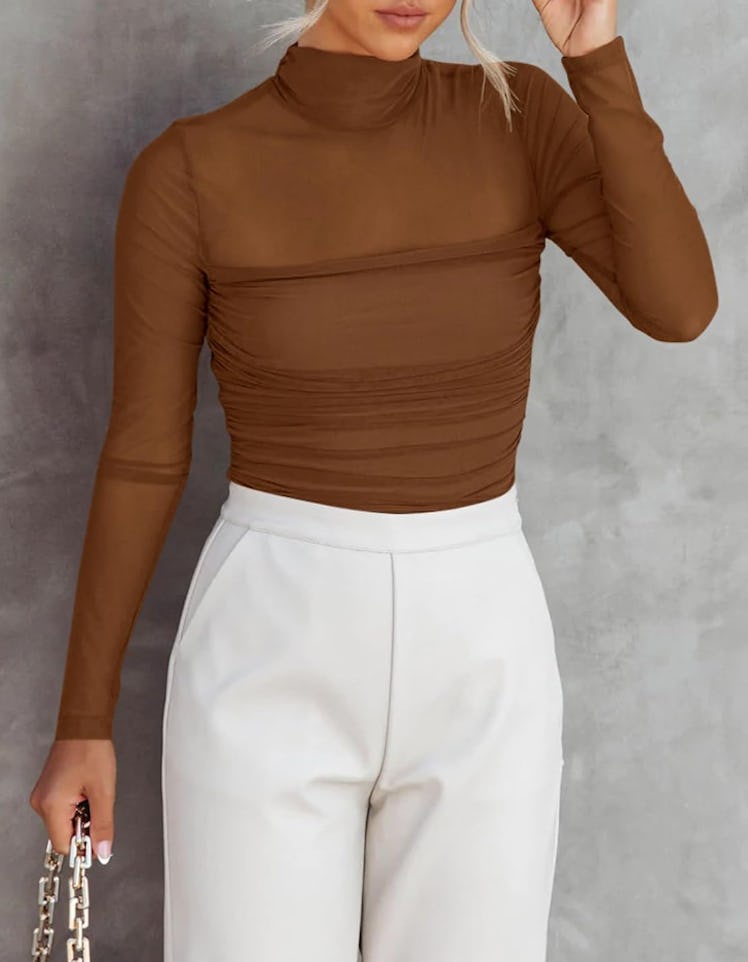 REORIA Mesh Mock Neck Top