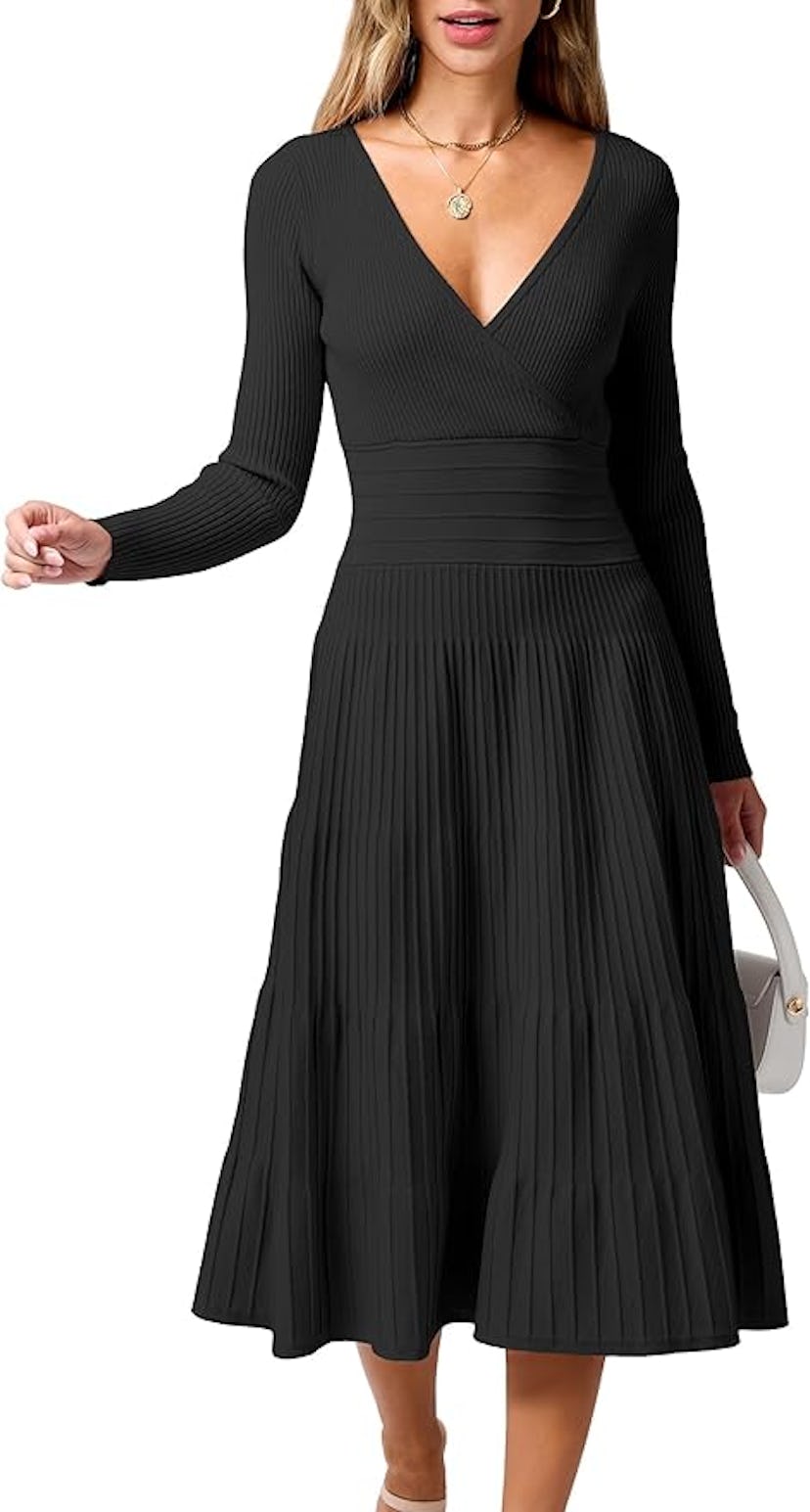 ANRABESS Wrap Midi Sweater Dress