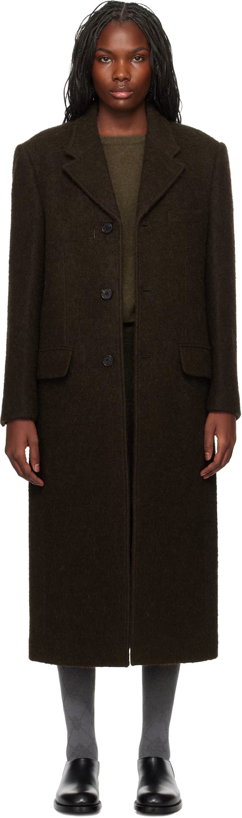 Dunst Brown 3-Button Bouclé Coat