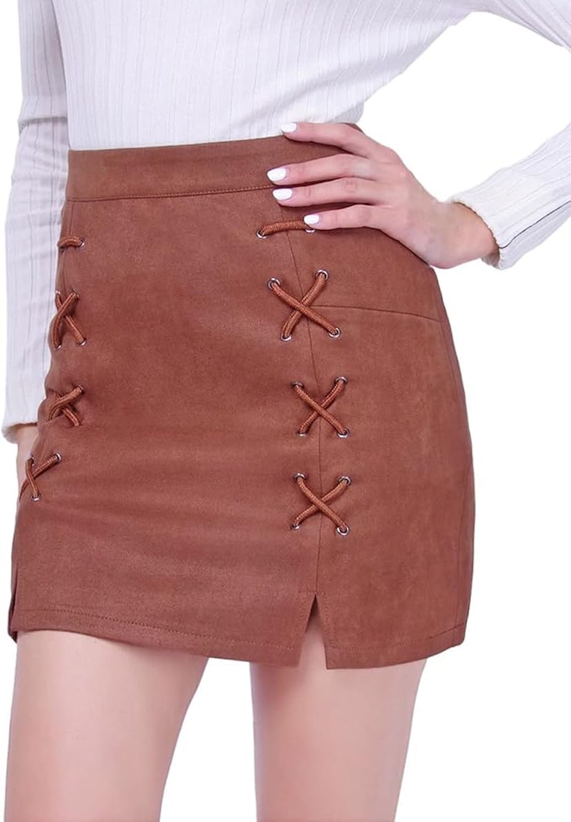 DIASHINY Faux Suede Mini Skirt