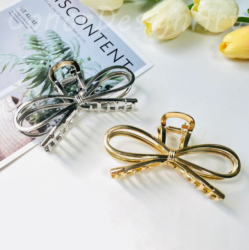 Large Metal Bow Hair Claw Clips in silver and gold