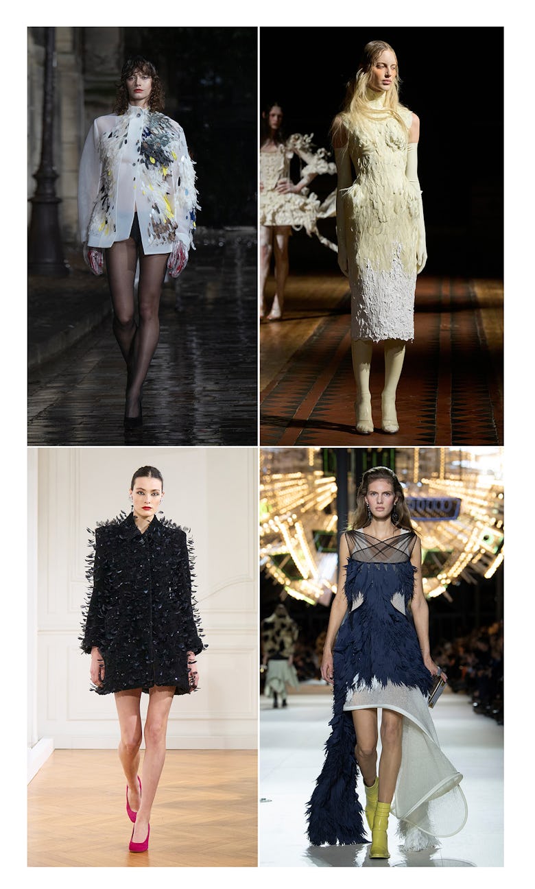 Models in feather dresses