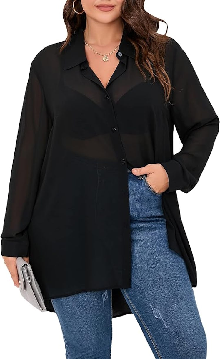 MakeMeChic Chiffon Button-Down