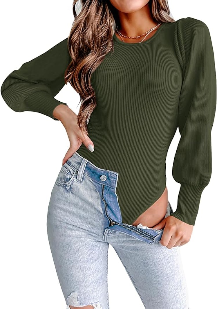 MASCOMODA Puff-Sleeve Ribbed Bodysuit