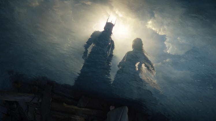 Sauron (Charlie Vickers) shows Galadriel a vision in The Lord of the Rings: The Rings of Power