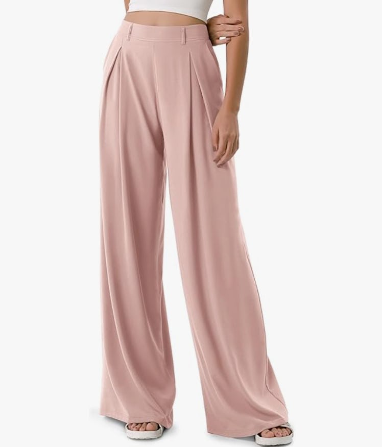 ODODOS Chiffon Flowy Pleated Wide Leg Pants