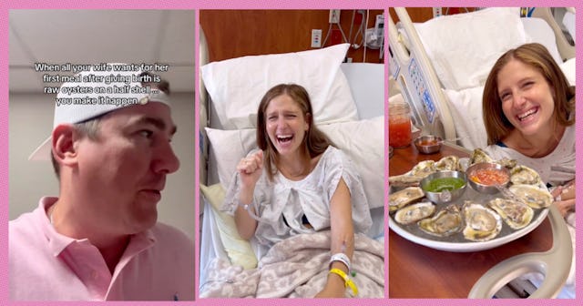 A new dad is basically a hero after getting his wife fresh oysters on the half shell right after her...
