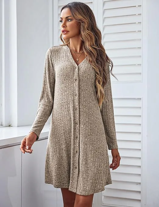 Ekouaer Ribbed Knit Nightshirt 