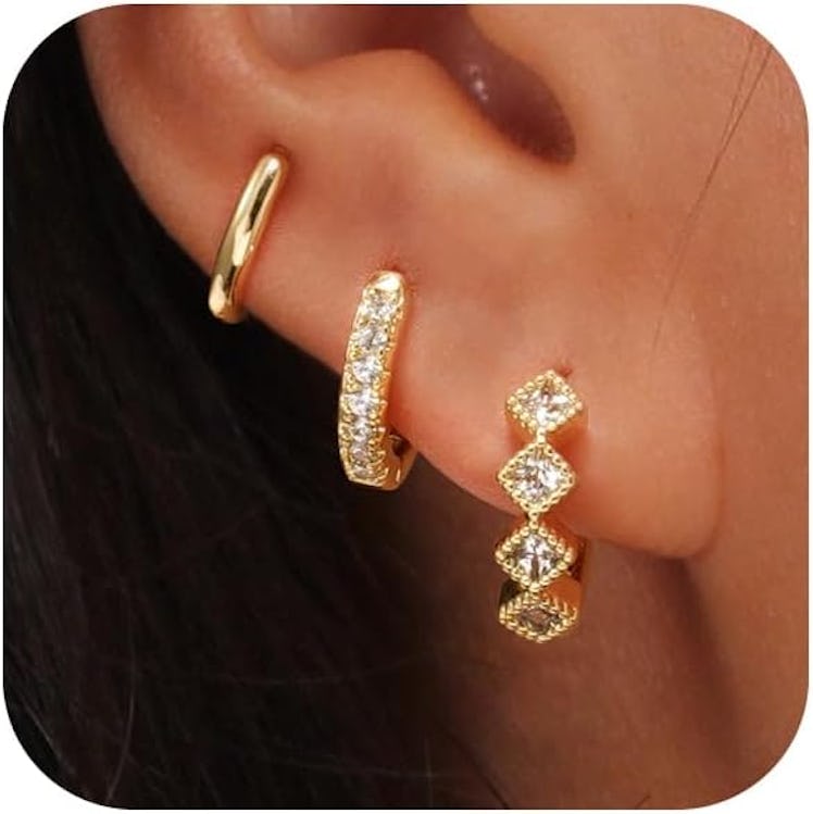 Rotnso Gold Hoop Earrings Set (3 Pairs)