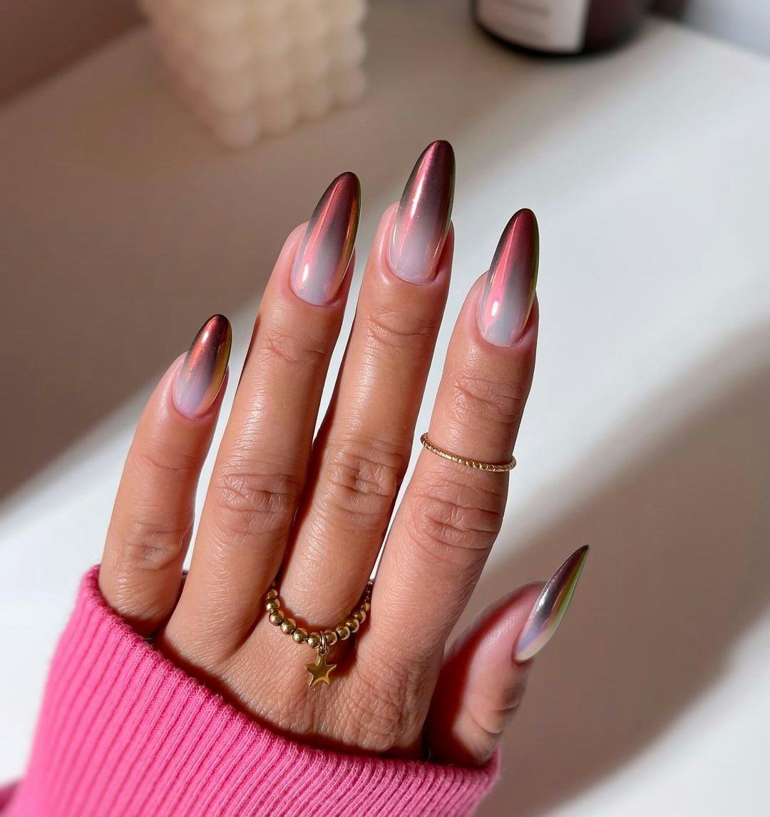 Burgundy chrome nails are on-trend for fall 2024.