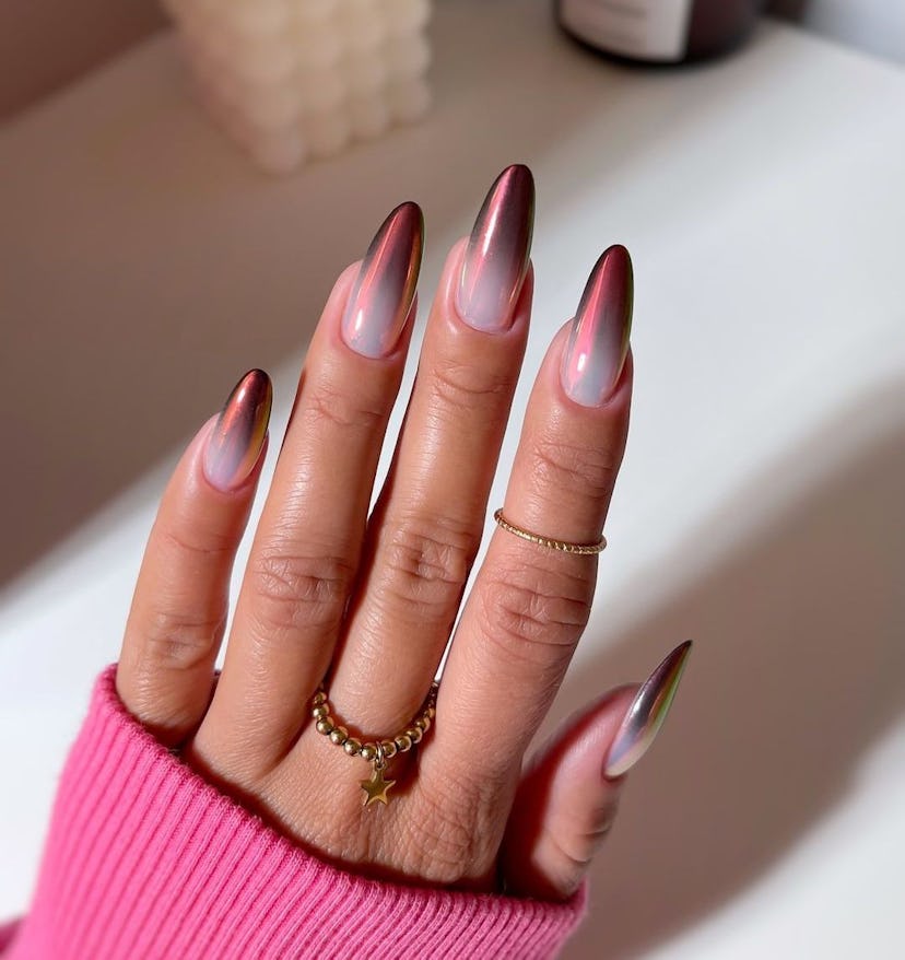 Burgundy chrome nails are on-trend for fall 2024.