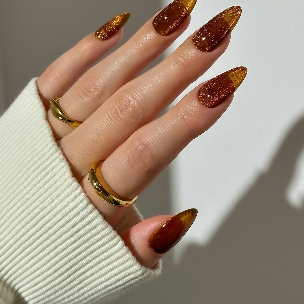 Brown Ombre Nails with Gold Accents
