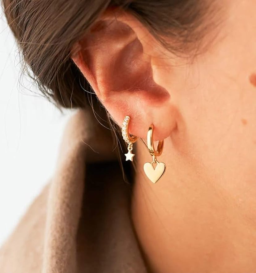 Mevecco Gold Heart Dangle Hoop Earrings