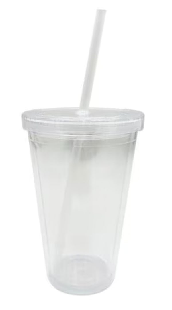 16oz Clear Plastic Tumbler With Straw