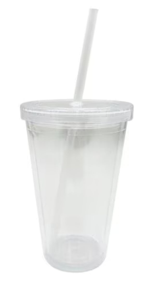16oz Clear Plastic Tumbler With Straw