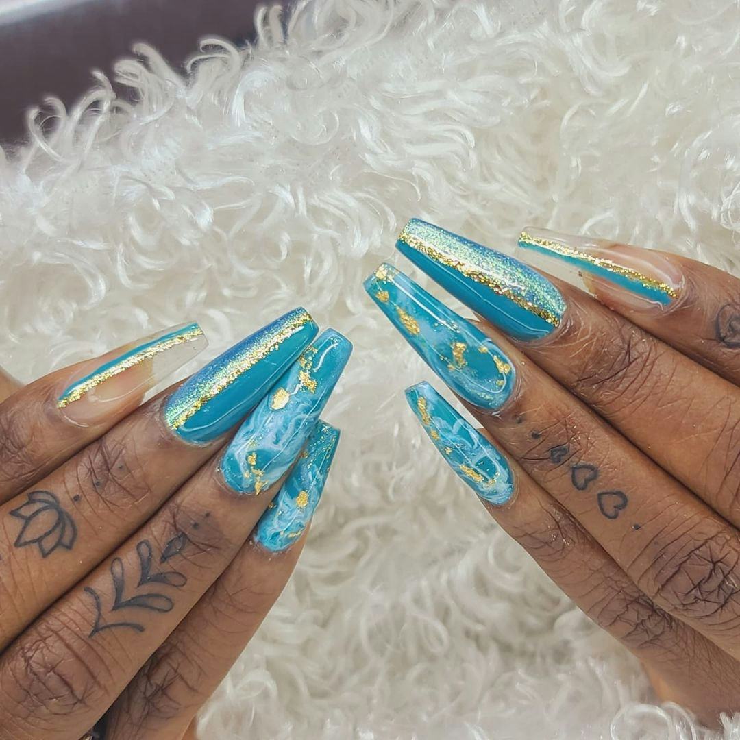 Aquamarine manicure for Aries