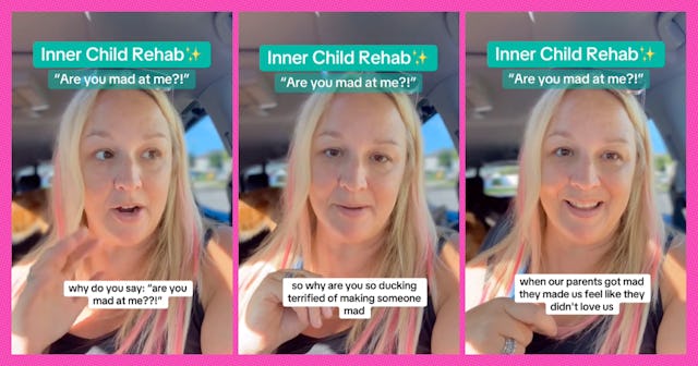 A woman with long blonde hair sits in a car, speaking directly to the camera. Text overlays discuss ...