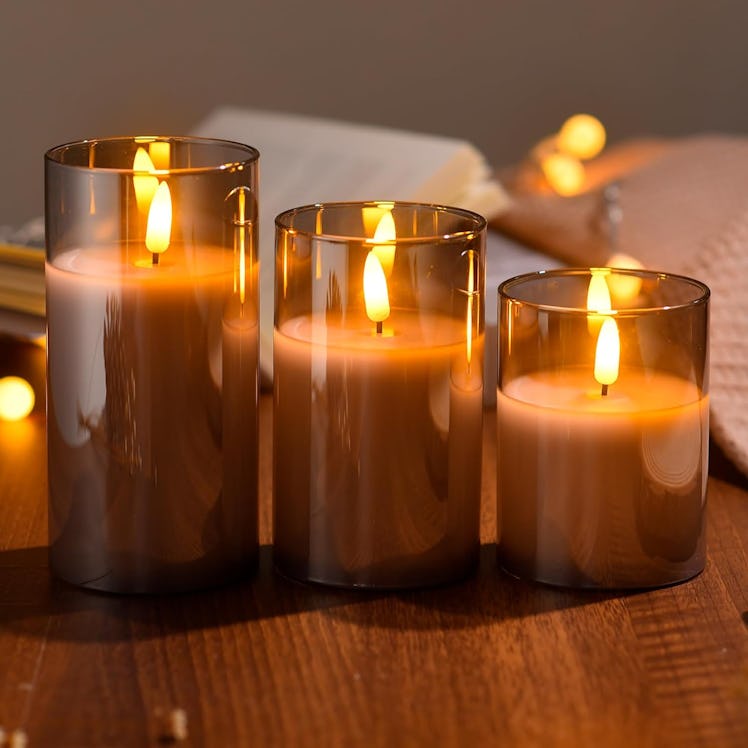 Tyawon Glass Battery Operated LED Flameless Candles (3-Pack) 