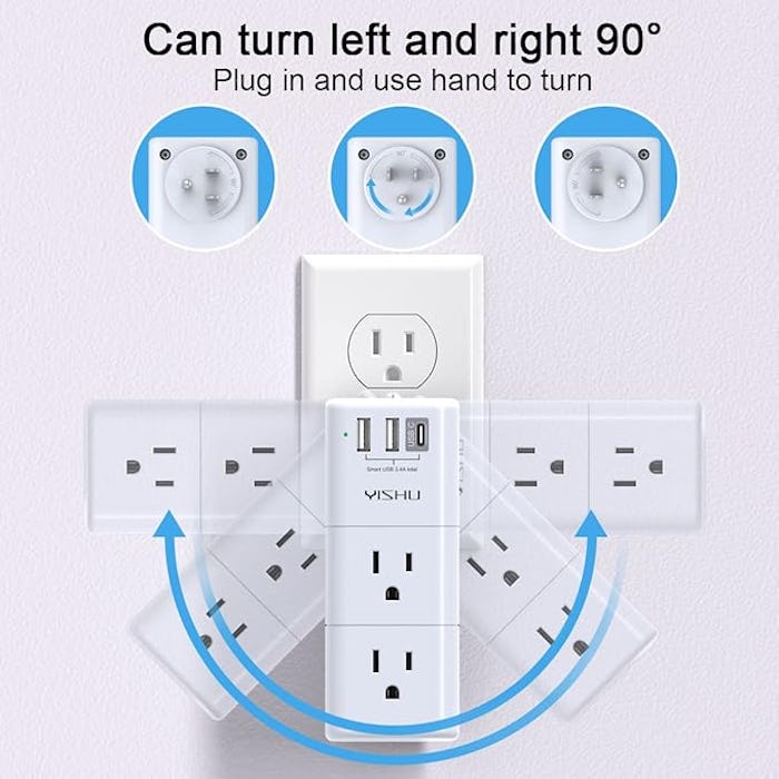 Rotating Plug Outlet Extender with 6 outlets & 3 USB Ports