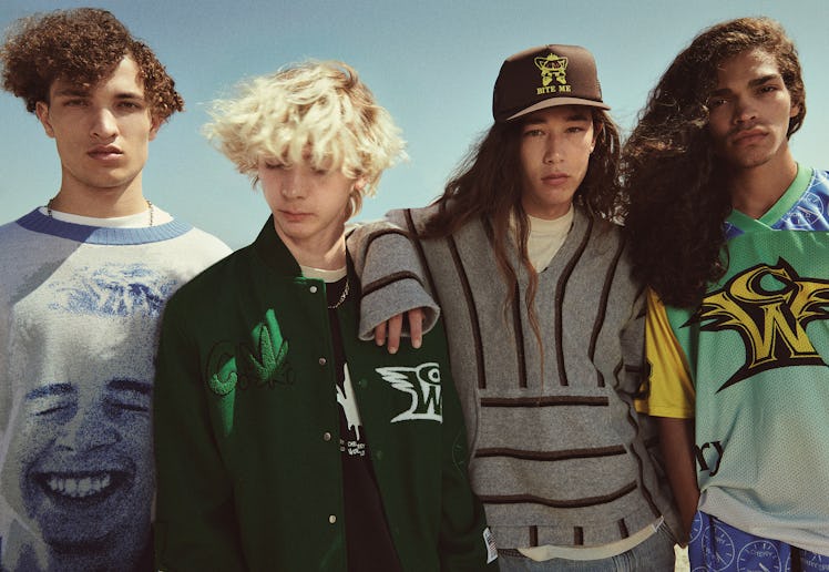 Models Jaid, Billy, Elan, and Brian. All wear Cherry World clothing and caps; their own jewelry and ...