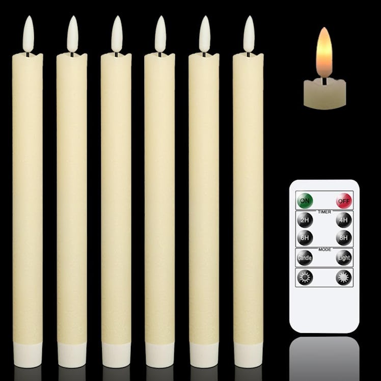 GenSwin Flameless Ivory Taper Candles Set (6-Pack)