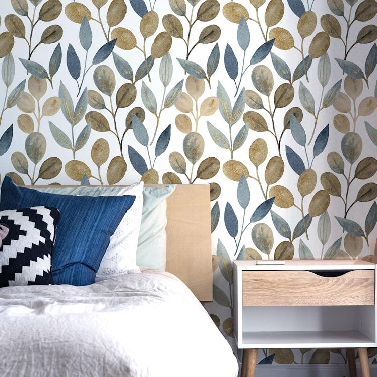 BaoHArtHome Gold Leaf Floral Peel & Stick Wallpaper