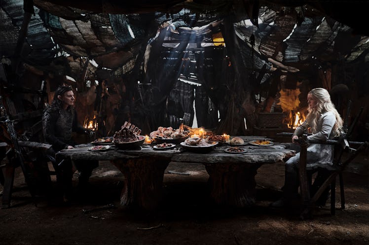 Sam Hazeldine and Morfydd Clark in The Lord of the Rings: The Rings of Power