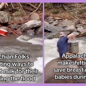 The video captured two men working together to save something worth more than gold to new moms: brea...