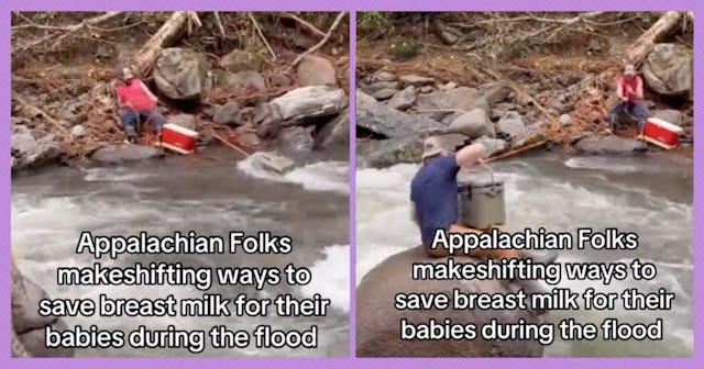 The video captured two men working together to save something worth more than gold to new moms: brea...