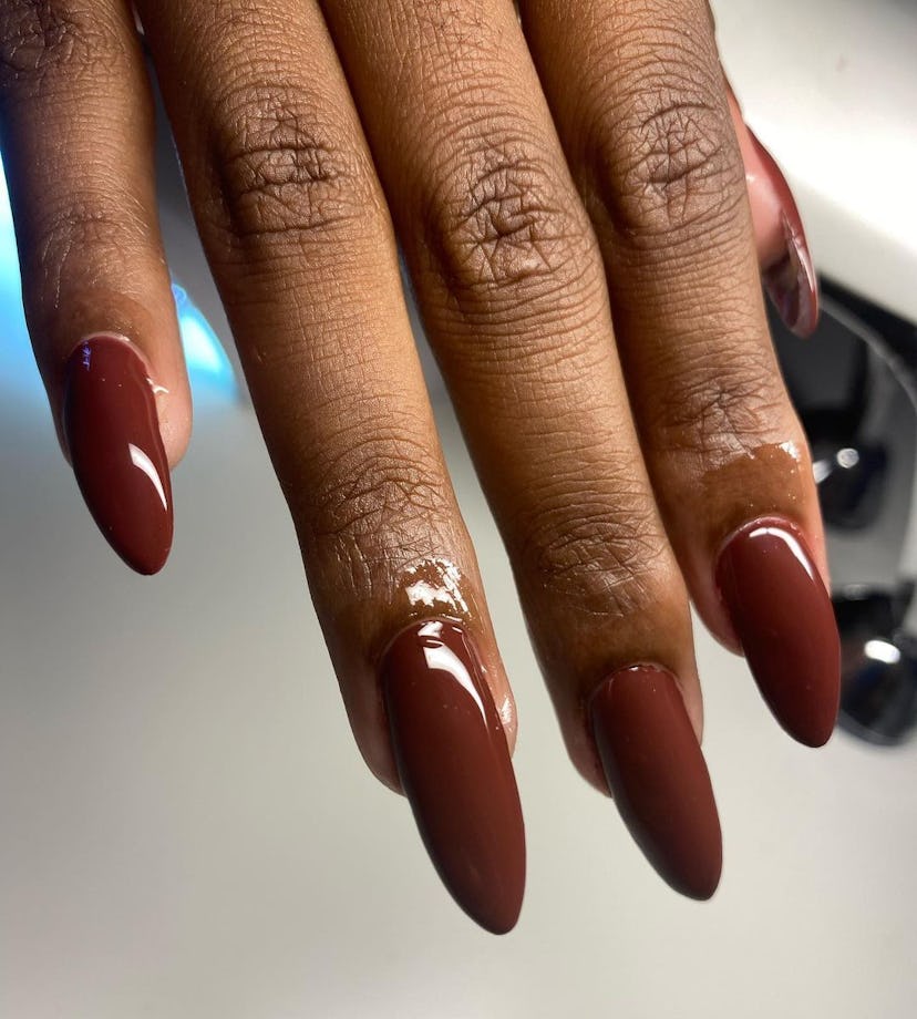 Burnt maple polish colors are on-trend for fall 2024.