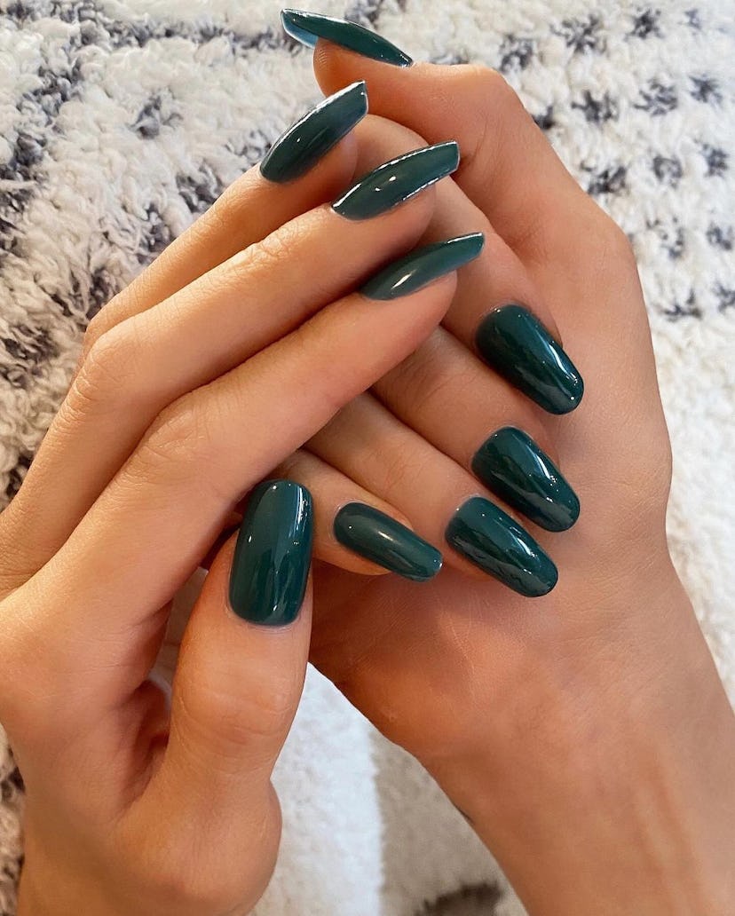 Emerald green polish is on-trend for fall 2024.