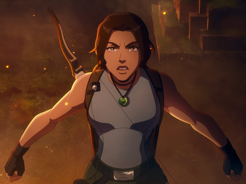 Lara Croft (voiced by Hayley Atwell) in Tomb Raider: The Legend of Lara Croft