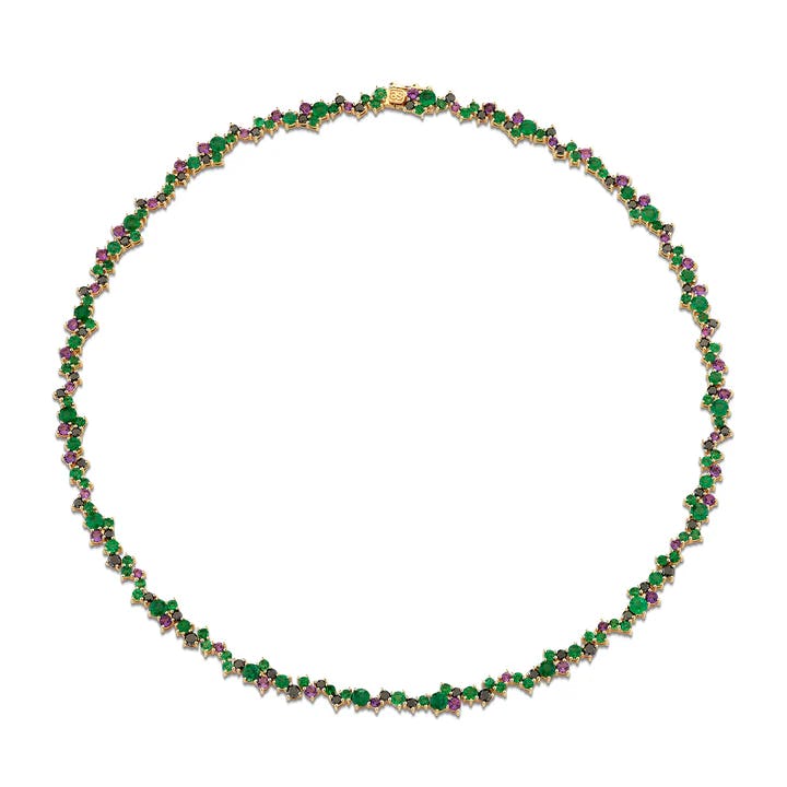 Gold, Emerald &amp; Amethyst Wicked Elphaba Cocktail Eternity Necklace